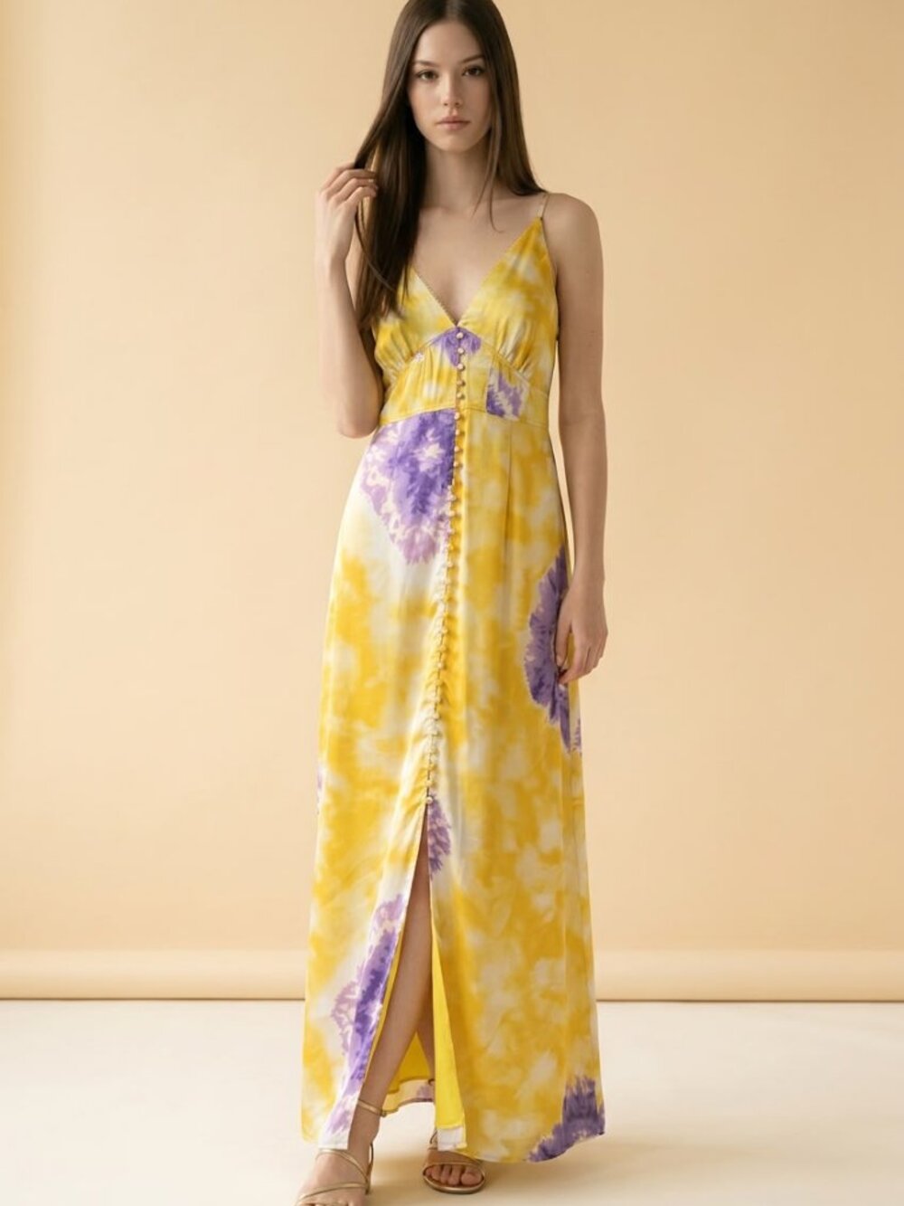 LINI Noelle Floral Printed Front-Slit Maxi Dress NWOT - M